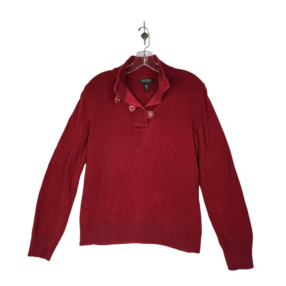 Lauren by Ralph Lauren Red Sweater with Snap Button Large Equestrian Wear #1029